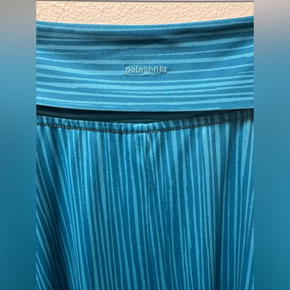 Patagonia Striped Midi Skirt Fold Over Waist Stretchy A-Line Turquoise Medium - Picture 6 of 8